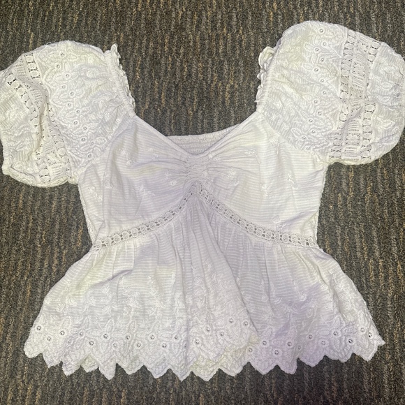 LoveShackFancy Tops - White Loveshackfancy Puff Sleeve Prezia Top